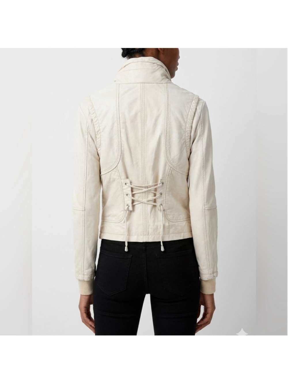 LINE the Label Cream Lamb Skin Leather Cropped Jacket Size M